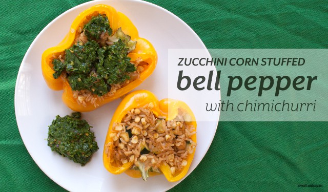 Zucchini Corn Stuffed Bell Pepper with Chimichurri from small-eats.com