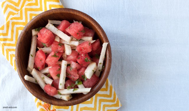 Cool off with a refreshing and simple Watermelon Mint Jicama Salad from small-eats.com.