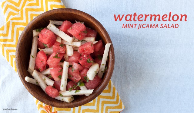 Cool off with a refreshing and simple Watermelon Mint Jicama Salad from small-eats.com.