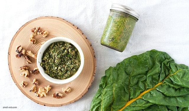 A different take on pesto using Swiss chard and walnuts.