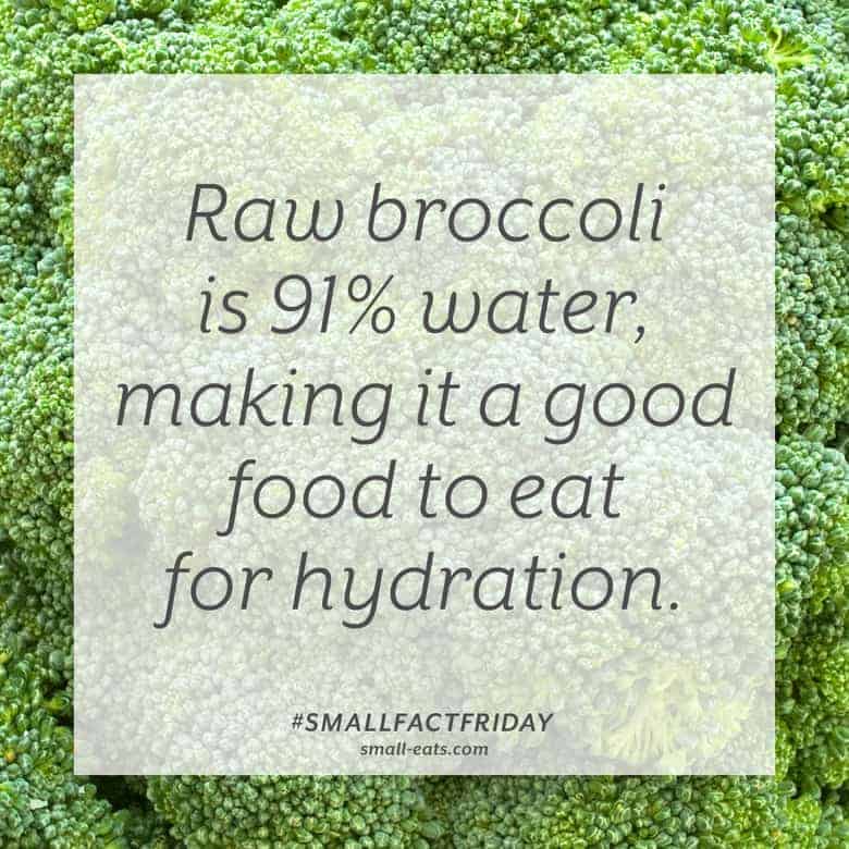 Raw broccoli is 91% water, making it a good food to eat for hydration. #smallfactfriday