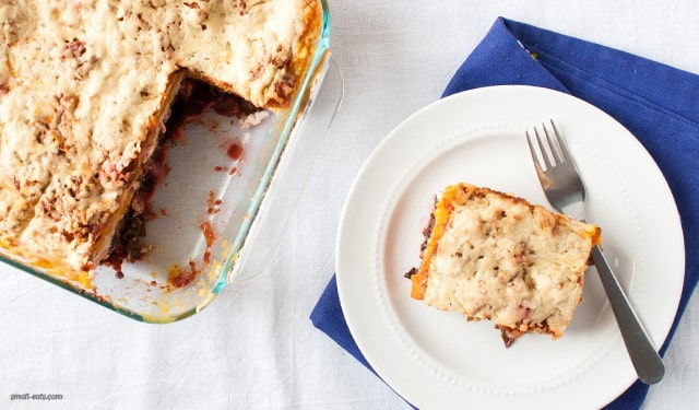 A filling, vegetarian lasagna with butternut squash and swiss chard, perfect for any day of the week.