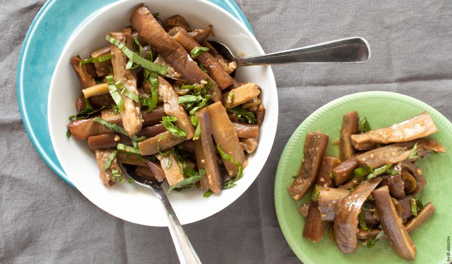 A roasted eggplant side dish with Chinese flavors and a bit of heat. | Spicy Roasted Eggplant from small-eats.com