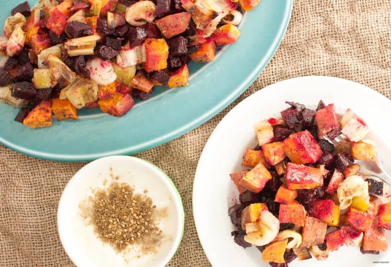 A simple and satisfying roasted vegetable side dish great for the weeknight or a celebration with a side of a savory yogurt dressing. | Roasted Fall Vegetables from small-eats.com