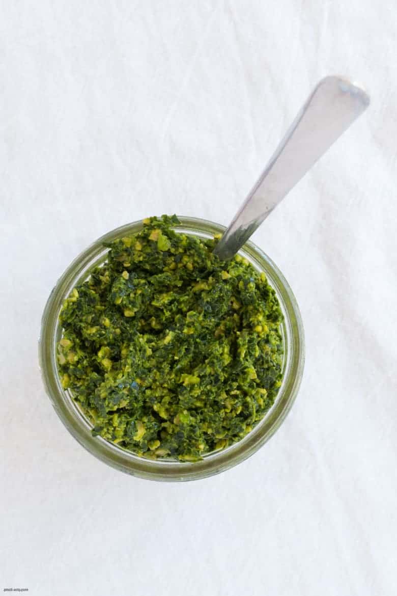 Put a new spin on leftover greens in your fridge and turn them into pesto. | Kale and Beet Green Pesto from small-eats.com 