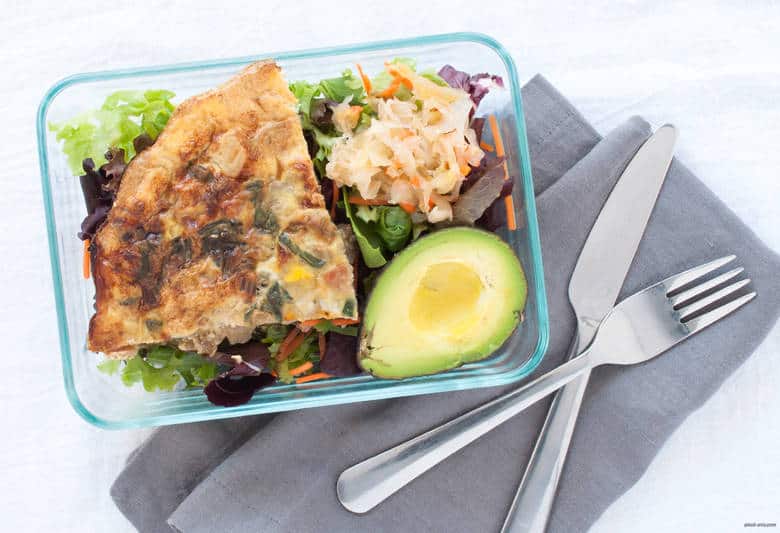 A crustless quiche with a side salad perfect for a lunch on the go or at work. | Crustless Quiche with Salad from small-eats.com