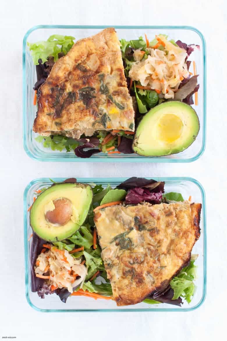 A crustless quiche with a side salad perfect for a lunch on the go or at work. | Crustless Quiche with Salad from small-eats.com 