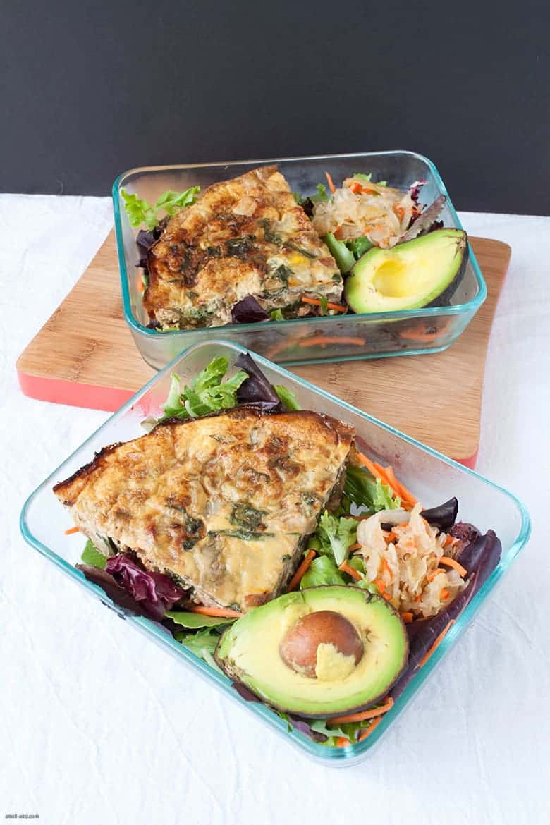 A crustless quiche with a side salad perfect for a lunch on the go or at work. | Crustless Quiche with Salad from small-eats.com 