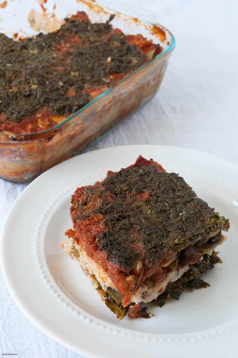 A hearty gluten and dairy free lasagna topped with a cheese-free pesto.  | Zucchini Lasagna with Cashew Ricotta from small-eats.com