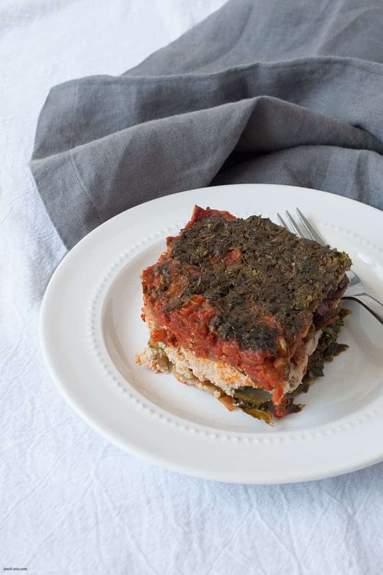 A hearty gluten and dairy free lasagna topped with a cheese-free pesto.  | Zucchini Lasagna with Cashew Ricotta from small-eats.com