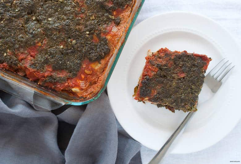 A hearty gluten and dairy free lasagna topped with a cheese-free pesto. | Zucchini Lasagna with Cashew Ricotta from small-eats.com