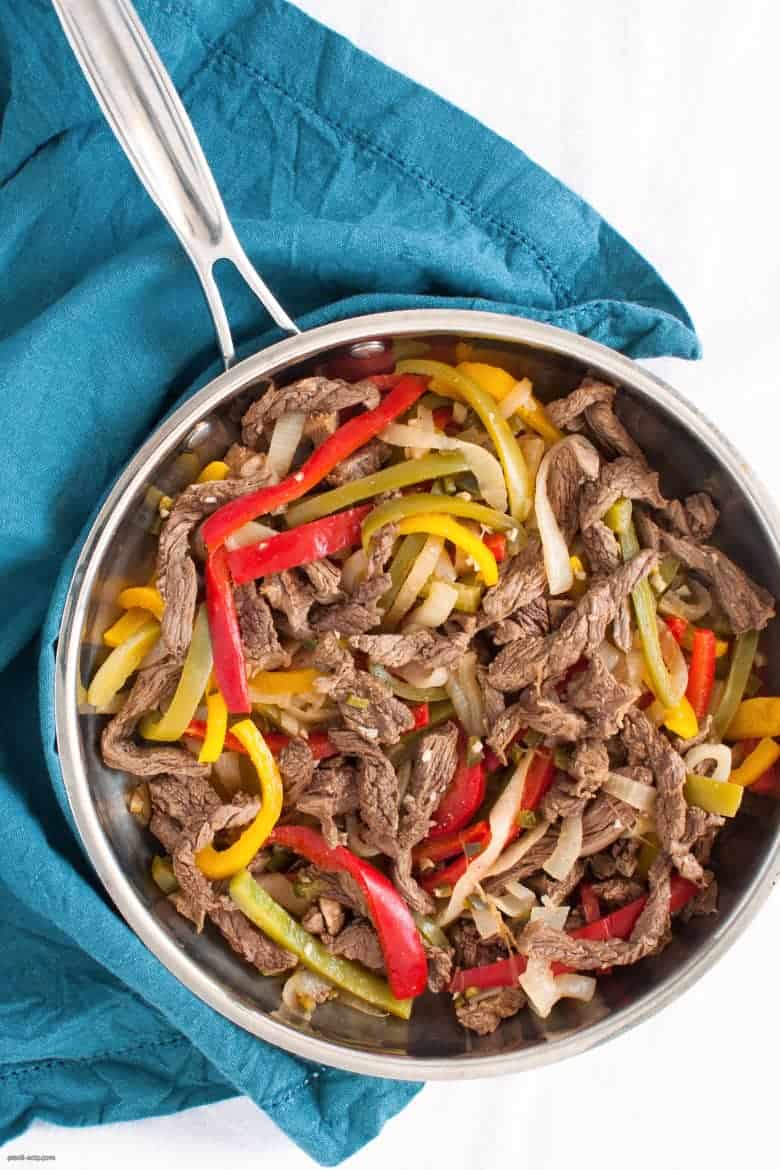 Enjoy a low carb and gluten free take on steak fajitas. | Keto Steak Fajitas from small-eats.com 