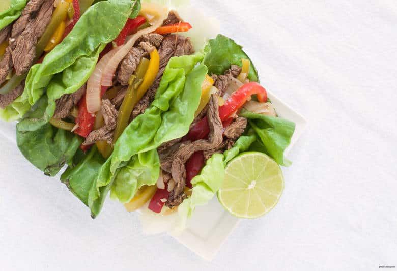 Enjoy a low carb and gluten free take on steak fajitas. | Keto Steak Fajitas from small-eats.com