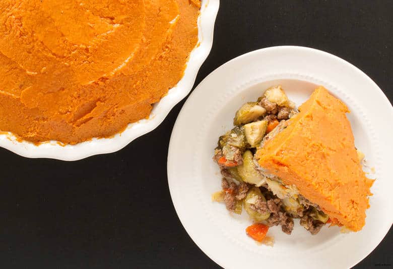 Enjoy a sweet potato, paleo twist on the classic Shepherd's pie. | Paleo Sweet Potato Shepherd's Pie from small-eats.com