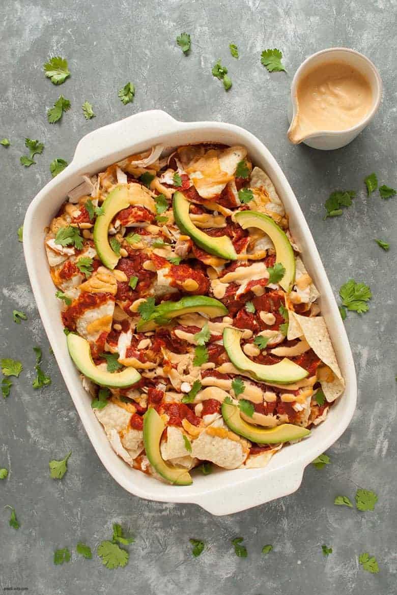 Enjoy a crunchy, spicy and dairy free start to your day with Dairy Free Chicken Chilaquiles. Easy to assemble and enjoy! | Dairy Free Chicken Chilaquiles (Gluten Free) from small-eats.com