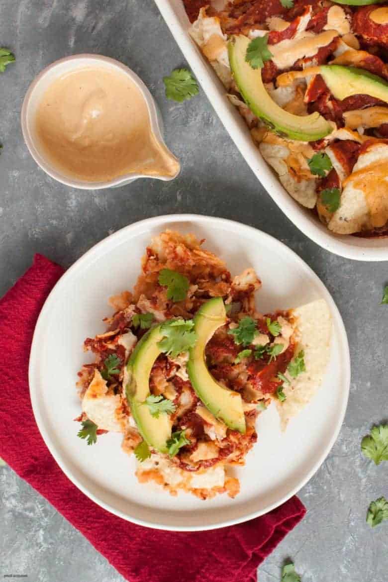 Enjoy a crunchy, spicy and dairy free start to your day with Dairy Free Chicken Chilaquiles. Easy to assemble and enjoy! | Dairy Free Chicken Chilaquiles (Gluten Free) from small-eats.com